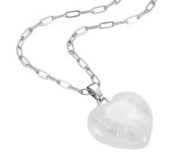 DPHINI Natural Gemstone Heart Necklace for Women - Real Healing Stone Crystal Pendant on Trendy Paperclip Chain - Stainless Steel Chakra Gemstone Jewellery - Spiritual Birthstone Gift (white quartz)