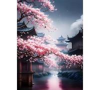 DPIDEA Cherry Blossom Diamond Painting Kits for Adults, Diamond Art DIY 5D Diamond Painting Kits Landscape for Home Decoration 30x40cm