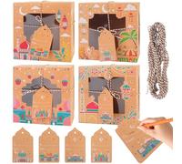 DPKOW 12 Ramadan Eid Boxes with Window for Snack, Kraft Paper Treats Boxes for Candy Cookie Doughnut, Islamic Party Box for Ramadan Eid Gift Cupcake, with Gift Tags, Eid-al-Adha Umrah Hajj
