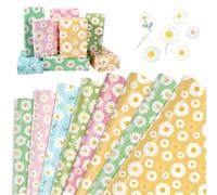 DPKOW 12 Sheets Daisy Wrapping Paper, DIY Flower Wrapping Paper Sheets Spring Daisy Party Supplies, Colorful Daisy Gift Wrapping Supplies for Wedding Birthday Easter Christmas Valentines, 70 * 50cm