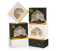 DPKOW 12pcs Eid Mubarak Boxes with Window for Snack, Eid Treats Boxes for Candy Cookie Doughnut, Islamic Eid Party Boxes for Gift Given Cupcake Eid Party Supplies Decoration, 16 * 16 * 7.5cm