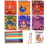 DPKOW 12pcs Mini Diwali Coloring Books with 12 Pens, Diwali Crafts for Kids, Deepavali Drawing Books, DIY Art Drawing Book Set, Festival of Lights Party Favours, Deepavali Mini Coloring Booklet