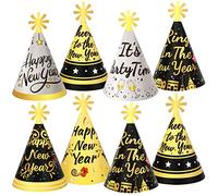 DPKOW 12pcs New Year's Eve Party Hats, Cone Hats for 2026 New Year's Eve Party Favour Photo Props, Black Gold Silver Hat for 2026 NYE Countdown PARTY Decorations