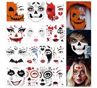 DPKOW 14 Style Halloween Face Tattoos Stickers Clown Quinn Spider Skeleton Sugar Skull Bat Pumpkin Vampire Temporary Tattoos Halloween Makeup Accessories Day of the Dead Face Stickers for Adult Kids