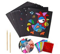 DPKOW 15 Sheets Fab Foil Art Picture, Art and Crafts for Kids, with 30 Foil Sheet, 2 Wooden Stylus and 1 Instructional Book, Gift for Children Kids Boys Girls