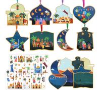 DPKOW 16 Pack Eid Ramadan Crafts for Kids, Eid Cards Ramadan Mubarak Stickers Eid Gifts for Kids, Make Your Own Ramadan Eid Decorations for Home, Ramadan Arts and Crafts Supplies, Moon Star Lantern