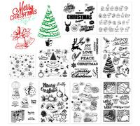 DPKOW 170pcs Merry Christmas Clear Stamps Silicone for Kids Card Making, Santa Hat Xmas Tree Bauble Penguin Snowflake Stamps DIY Scrapbooking Christmas Art Crafts Supplies