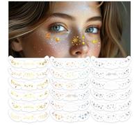 DPKOW 18pcs Glitter Freckles Tattoos Christmas Eve Box Fillers, Gold Silver Colorful Xmas Temporary Tattoos Sparkle Freckles Stocking Fillers Christmas Face Stickers Waterproof, Xmas Party Favors