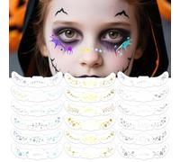 DPKOW 18pcs Halloween Tattoos Glitter Freckles, Glitter Makeup Accessories Halloween Face Stickers Pumpkin Spider Web Bat Ghost Temporary Tattoos Waterproof Masquerade Festival Party Favor Supplies
