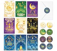 DPKOW 18pcs Ramadan Mubarak Cards with Envelopes Stickers, رمضان مبارك Ramadan Kareem Cards Arabic Blessings Islamic Holiday