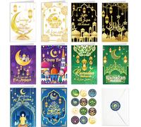 DPKOW 20 Eid Cards Ramadan Mubarak Greeting Card Multipack, Eid Mubarak Cards Muslim Ramadan Greeting Card with Envelopes Stickers for Kids Family