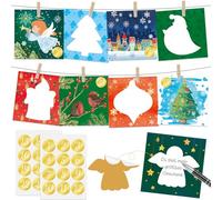 DPKOW 2025 Advent Calendar Cards Set, 24 Greeting Cards DIY Scratch Off Surprise Card for Advent Calendar with Christmas Scratch Off Stickers + 24 Advent Calendar Stickers + Clips + Rope