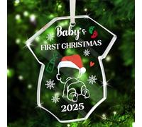 DPKOW 2025 Baby's First Christmas Bauble Ornament Tree Decoration Christmas First Gift for Baby Newborn New Parents, Glass Bauble Clear, Baby 1st Xmas Eve Box Fillers Newborn Keepsake, with Box