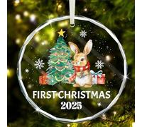 DPKOW 2025 First Christmas Bauble Ornament Tree Decoration Christmas First Gift for Baby New Parents Bump Pet, Glass Bauble Clear, Baby 1st Xmas Eve Box Fillers Newborn Keepsake, with Box