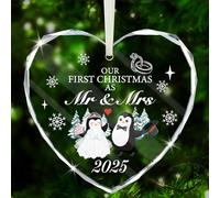 DPKOW 2025 Our First Christmas as Mr & Mrs Bauble Ornament Gift First Christmas Married Bauble 1st Xmas Gift Wedding Newlyweds Couple Tree Decoration Keepsake, Glass Ornament with Box