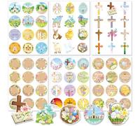 DPKOW 216pcs Religious Easter Stickers, Easter Christian Stickers, Label Stickers Self Adhesive, Bunny Egg Chicken Cross Stickers, Christian Sealing Stickers Gifts Decorations