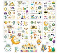 DPKOW 24 Sheets Islamic Stickers Ramadan Eid DIY Stickers for Kids Crafts Gifts, Eid Mubarak Stickers for Scrapbooking Bullet Journal Decal, Islamic Floral Moon Star Mosque Stickers Ramadan Kareem