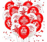 DPKOW 24pcs Happy St. George's Day Balloons Set, Red White England Latex Balloons for St. George's Day Decorations, England National Day Decorations St George's Flag Tudor Rose Shield Crown, 6 Style