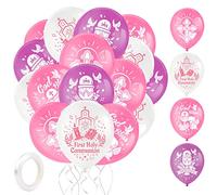 DPKOW 28pcs Holy Communion Balloons for Girls First Communion Decorations, God Bless Cross Latex Balloons Angel Pigeon Bible Balloon Set for Baby Shower Confirmation Birthday Party, Pink Purple White
