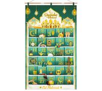 DPKOW 30 Ramadan Calendar with Pockets, Reusable Fabric Ramadan Advent Calendar Empty to Fill Hanging for Wall Home Ramadan Decoration, Ramadan Countdown Calendar for Gifts, Green Gold