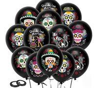 DPKOW 30pcs Day of the Dead Balloons Decorations, Mariachi Man Woman Sugar Skull Latex Balloons for Mexican Fiesta Decorations Día de Los Muertos Party Balloon