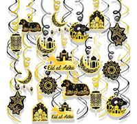DPKOW 30pcs Eid al-Adha Hanging Swirls for Eid al Adha Party Decorations, Mosque Goat Moon Star Foil Swirl Ceiling Decorations for Eid al Adha Mubarak Streamer Swirls