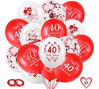 DPKOW 35pcs Ruby Wedding Balloons - Red & White Latex Balloons with Confetti, 40th Anniversary Decoration Supplies