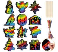 DPKOW 36 Christmas Nativity Scratch Art for Kids, Rainbow Scratch Art Paper for Nativity Scene Kids Children Arts and Crafts, Scratch Art Party Bag Fillers Christmas Nativity Scratch Cards Ornament