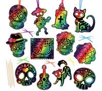 DPKOW 36 Day of the Dead Scratch Art for Kids, Rainbow Scratch Art Paper for Kids Children DIY Crafts Day of the Dead Party Bag Fillers Scratch Cards Ornament Día de Los Muertos