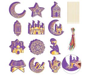DPKOW 36pcs Eid Scratch Art for Kids Adults, Purple Gold Ramadan Scratch Paper Moon Lantern Mosque Eid Decorations, Eid Gifts Presents for Kids, Islamic Gifts Ramadan Scratch Art