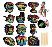 DPKOW 36pcs Fathers Day Scratch Art, from Daughter Son, DIY Crafts Father's Day Cards for Dad, Rainbow Scratch Art Paper Best Dad Gifts Birthday Christmas Dad
