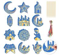 DPKOW 36pcs Scratch Art Paper for Kids Adults - Blue Gold Moon Lantern Mosque Eid Decorations and Gifts, Islamic Ramadan