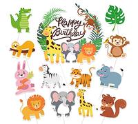 DPKOW 37pcs Animal Birthday Cake Toppers Decorations, Cupcake Toppers Decorations for Zoo Animal Theme Birthday Party Decorations Kids, Safari Cake Decor for Kids Boy Girl 1st 2nd 3rd 4th