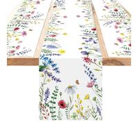 DPKOW 5pcs Spring Table Runner Place Mats Easter Table Decorations Spring Floral Leaves Easter Table Runner Place Mats Fabric Washable, Daisy Lavender Violet Flower Dining Table Decoration for Home