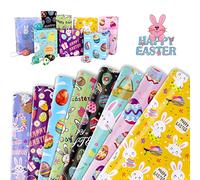 DPKOW 8 Sheets Easter Gift Wrapping Paper, DIY Wrapping Paper Sheets Easter Egg Bunny Chick Sheep Art Paper, Recyclable Easter Craft Paper for Kids Birthday Christening Baby Shower Christmas, 70*50cm