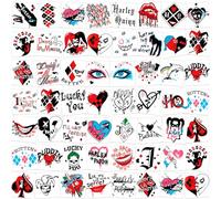 DPKOW 96pcs Harley Quinn Temporary Tattoos Adhesive Fake Tattoos Makeup Costume Party Accessories Halloween Carnival