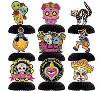 DPKOW 9pcs Honeycomb Centerpieces for Day Of The Dead Table Decorations, Sugar Skull Table Centerpieces Decorations for Día De Los Muertos Decorations Mexican Themed Halloween Table Decorations