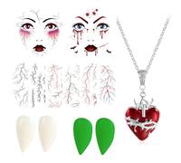 DPKOW Adult Vampire Teeth Fangs Halloween Face Stickers Blood Vessel Tattoos Necklace for Vampire Costume Accessories Halloween Outfits Accessories Carnival Cosplay Masquerade Fake Teeth Horror Props