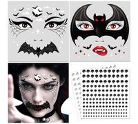 DPKOW Bat Tattoo Face Halloween Make Up Accessories, Face Tattoos Halloween Bat Costume Accessory Children Women Cosplay Carnival Costume Accessories with Glitter Stones Self-Adhesive