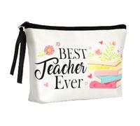 DPKOW Best Teacher Ever Makeup Bag Thank You Teacher Gifts for Women, Travel Cosmetic Bag Nursery Teachers Teaching Assistant Presents for Women Ladies Gifts