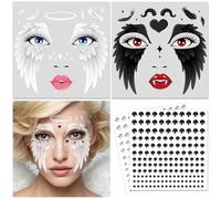 DPKOW Black and White Angel Face Tattoos Halloween Makeup Accessories Angels Temporary Tattoos with Face Gems, Halloween Face Stickers Angel Wings Costume Accessories Woman Girls Make-Up Supplies