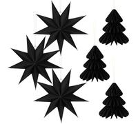 DPKOW Black Paper Stars Decorations Christmas Tree Honeycombs, 12 Inch Paper Star Lanterns Hanging Lamp Decor Christmas Tree Table Decorations Xmas, Black Wedding Birthday Home Xmas Party Decor
