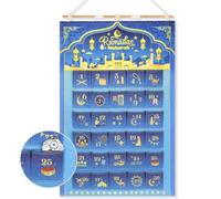DPKOW Blue Gold Ramadan Advent Calendar 30 Pockets, Linen Fabric Ramadan Calendar Bags Mubarak Ramadan Countdown Calendar with Pole, Ramadan Hanging Decorations for Home Wall Door, 3.2 * 2.1 FT