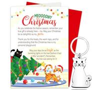 DPKOW Cat Christmas Card Keyring Gifts, Funny Christmas Card from the Cat, Cat Mum Dad Gifts Xmas Christmas Cat Keyring Keychain, Xmas Christmas Card with Envelope, Christmas Presents from the Cat