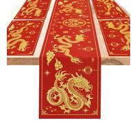 DPKOW Chinese New Year Decorations Spring Festival Table Runner Placemats Chinese New Year Dining Decorations Spring Festival Party Supplies, 5pcs Fabric Chinese Dragon Table Runner Placemats Washable