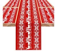 DPKOW Christmas Place Mats Sets - Elk Decor Red Tablecloth - Washable Fabric