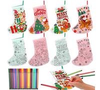 DPKOW Christmas Stocking Gift Bags Graffiti Christmas Craft Bags, 4 Non-Woven Xmas Gift Bags, Colour Your Own Bags Christmas Tote Bags Christmas Party Favour Bags with 24 Pens, Christmas Decorations