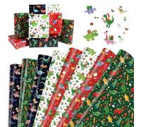 DPKOW Christmas Wrapping Paper Sheets, 8pcs DIY Recyclable Christmas Dino Gifts Wrapping Paper Xmas Parcel Papers Birthday Festival, Xmas Gift Wrap Supplies Festival Party Favours Dinosaur, 70 * 50cm