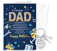DPKOW Dad Birthday Card Gifts from Daughter Son, B-Day Keyring Keychain B-Day Greeting Card with Envelope, Happy Birthday Gifts for Dad
