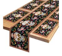 DPKOW Day of the Dead Table Runner Place Mats, Halloween Table Runner Sugar Skull Table Mats Dia de Los Muertos Decorations Day of the Dead Place Mats Halloween Runner Day of the Dead Party Decoration